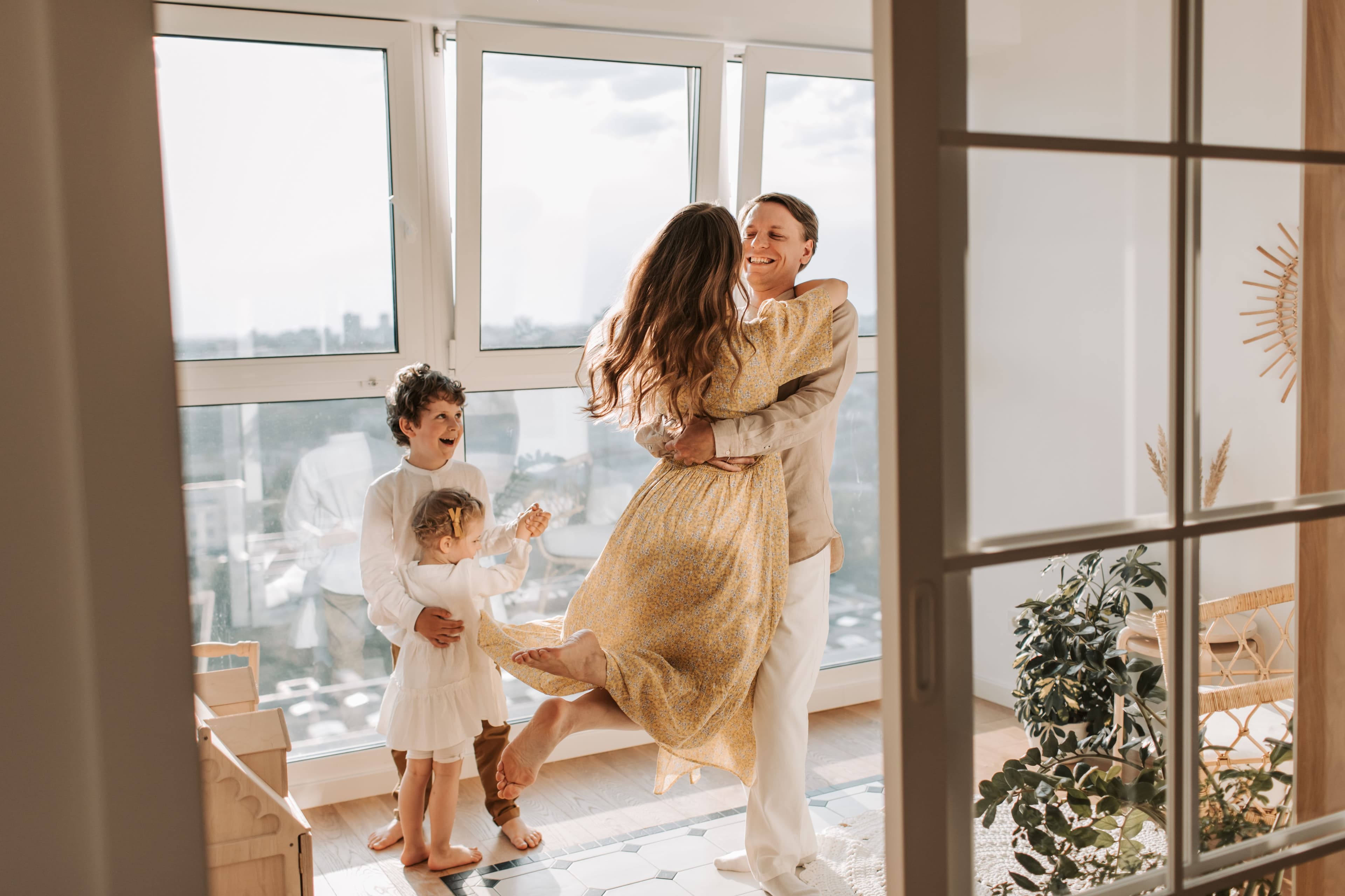 Parent and student together in an apartment