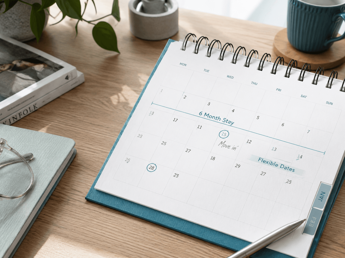 Calendar showing flexible terms