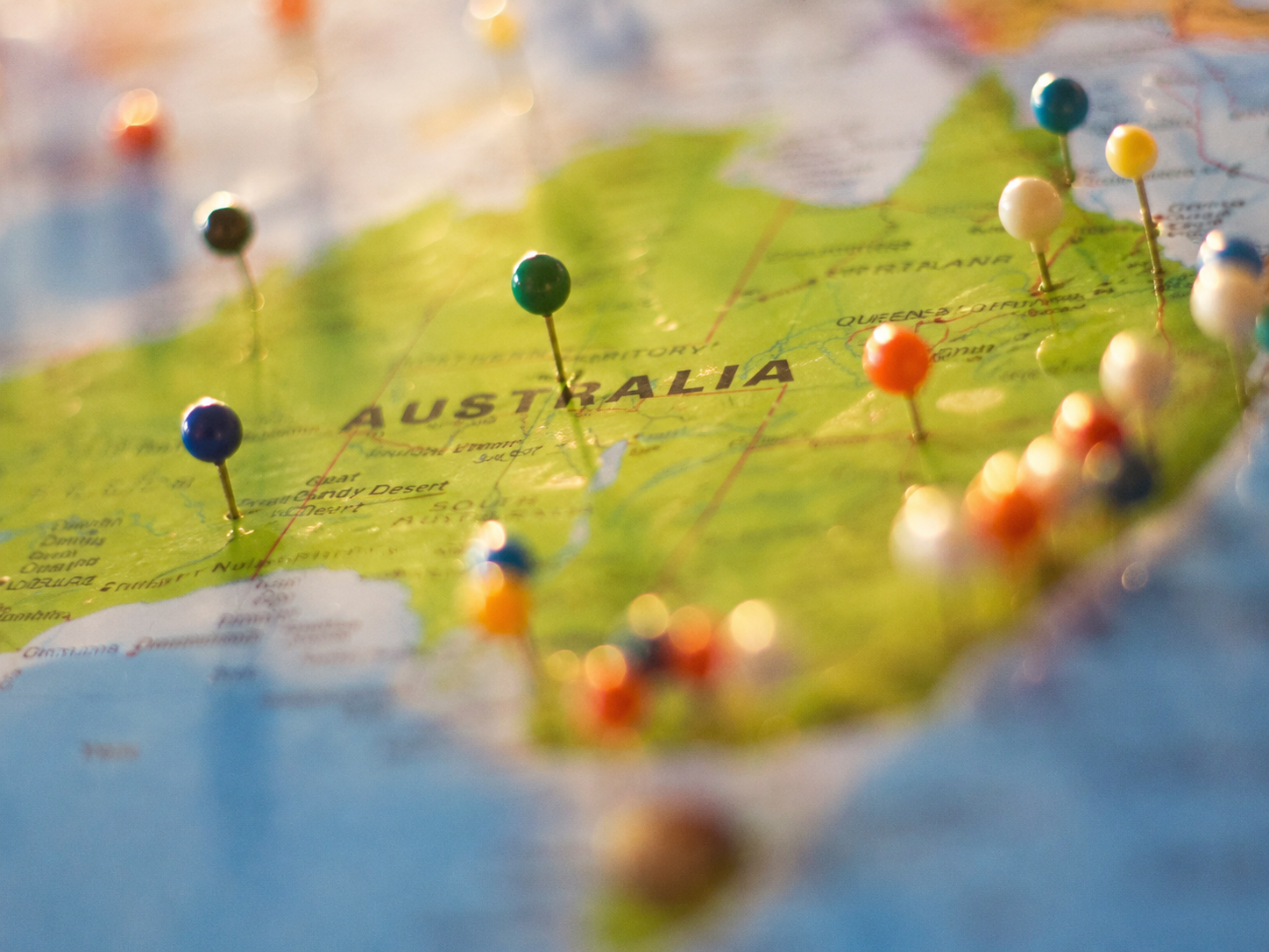 Map of Australia with location pins