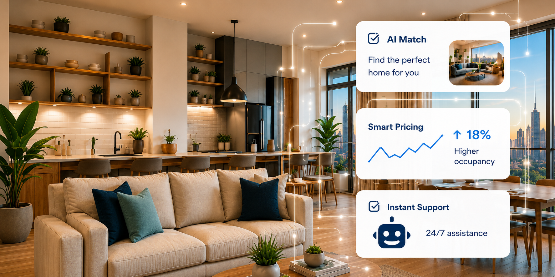 Modern Stayin Group apartment interior with AI features